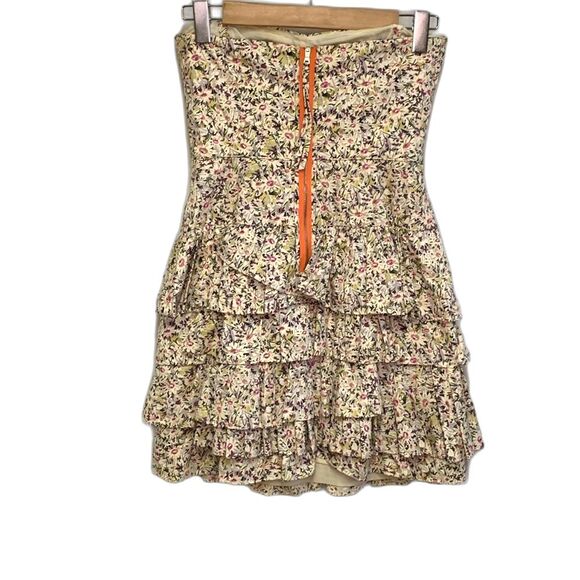 J. Crew Liberty of London Ivory Floral  Strapless Ruffle Tiered Mini Dress Sz 0 - Picture 3 of 16